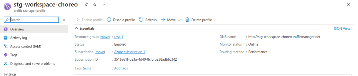 Azure Traffic Managerの検証用設定画面