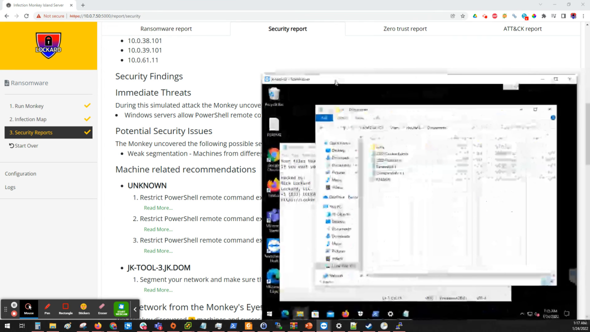 Infection MonkeyのSecurity Reportとランサムウェア検証対象のWindows端末