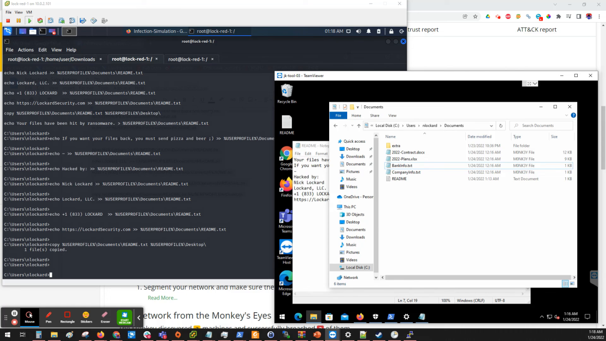 ランサムウェア攻撃後にWindows端末のファイルが暗号化された検証画面