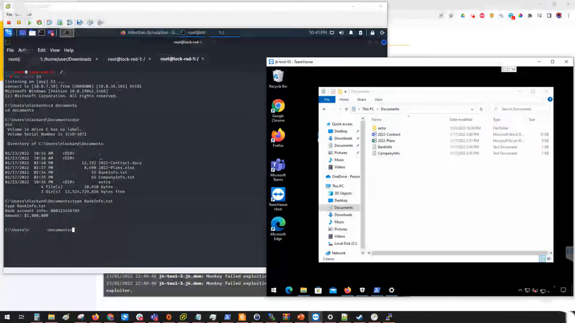 Windows端末の業務ファイルへ攻撃側からアクセスしている検証画面