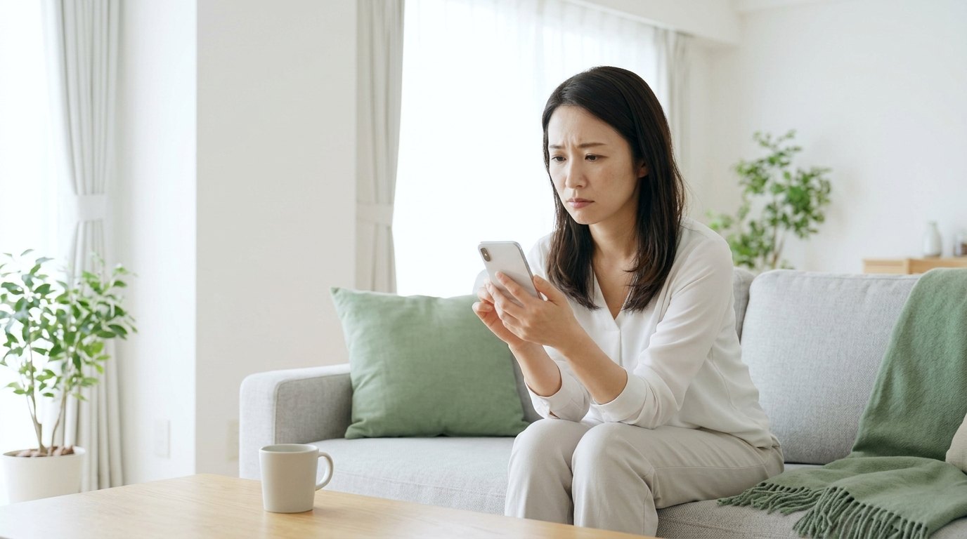 届いたスマートフォンのメッセージを確認する様子