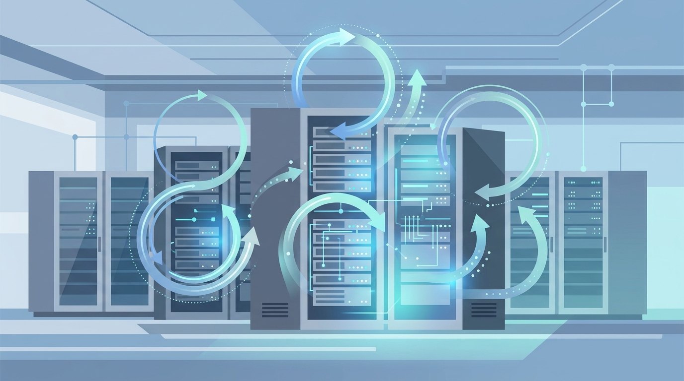 サーバーシステムのバージョン更新を表すイラスト