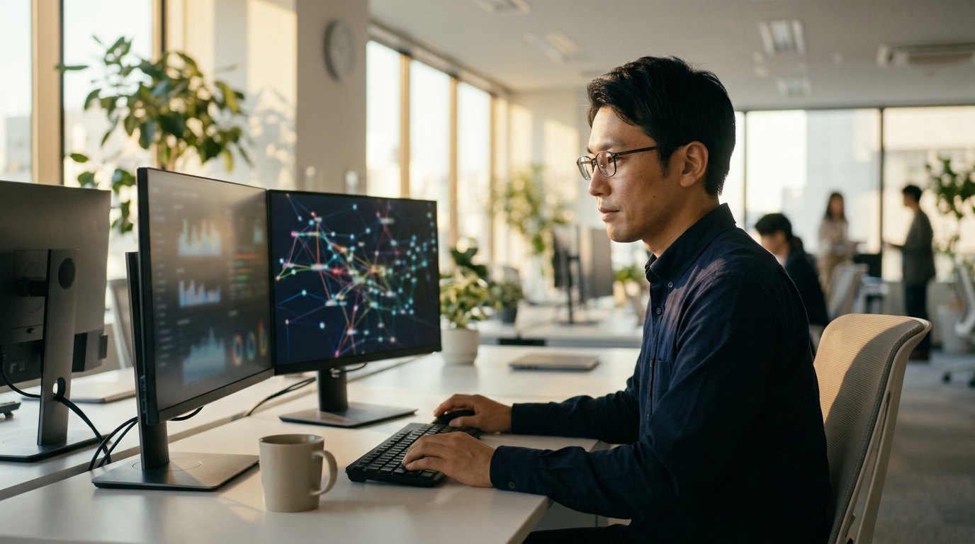ネットワーク上の不正な通信やコマンド実行を調査するIT担当者