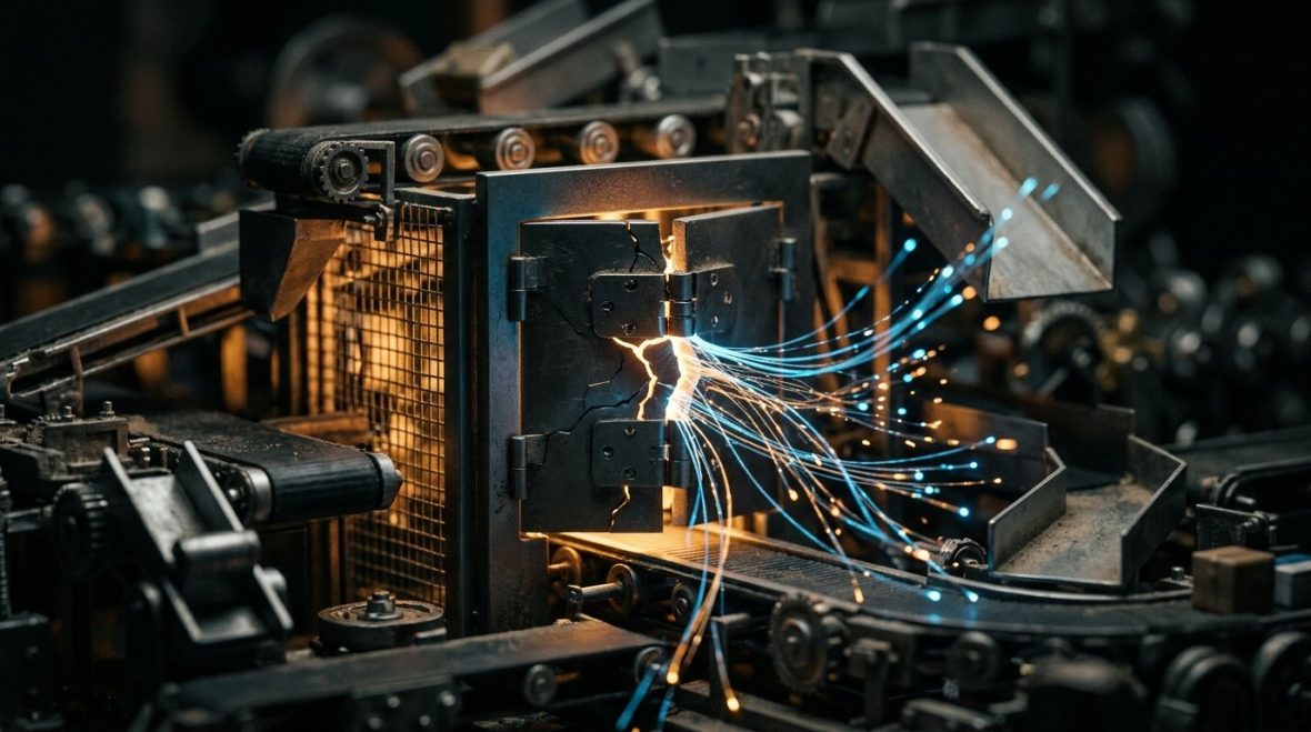 配送システムのゲートからデータが漏えいする様子を描いた概念図