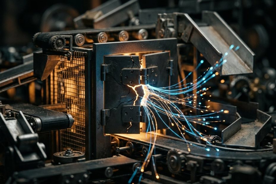 配送システムのゲートからデータが漏えいする様子を描いた概念図
